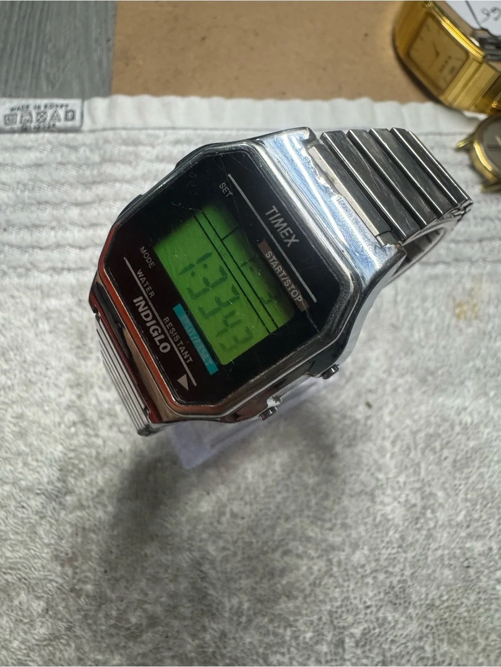 Timex Indiglo Digital Watch - Silver Case with Green Display